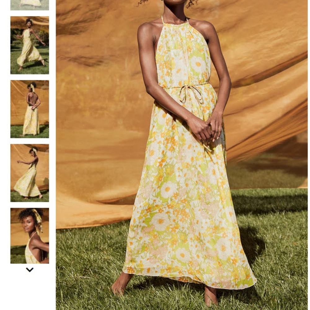 Lulu's - Feeling Splendid Green Multi Floral Print Halter Maxi Dress - size L